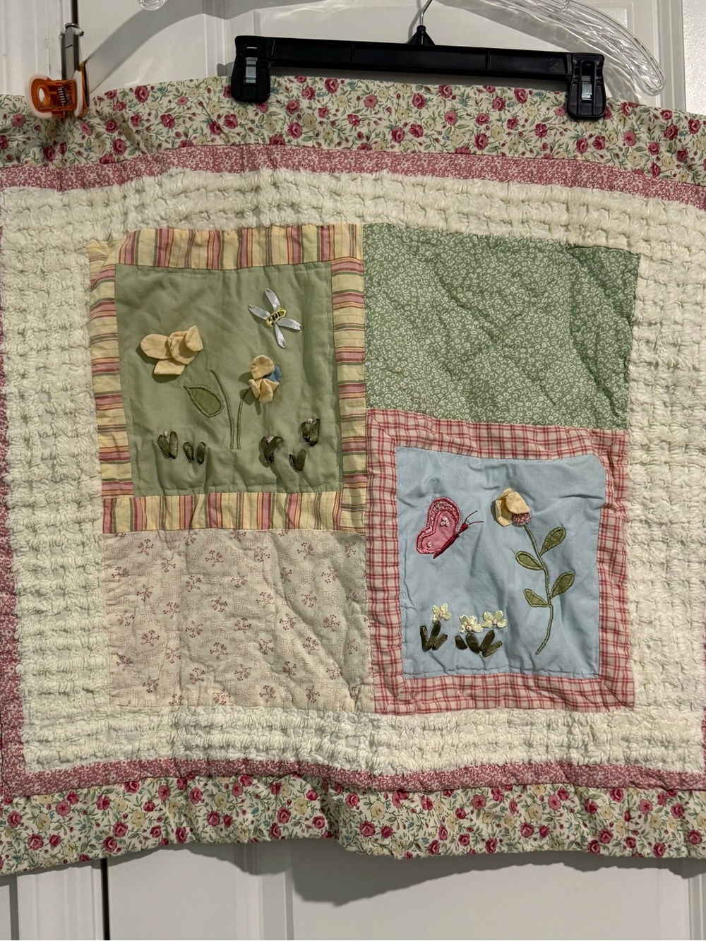 Handmade Floral Patchwork Quilt - Pink, Green, Cream